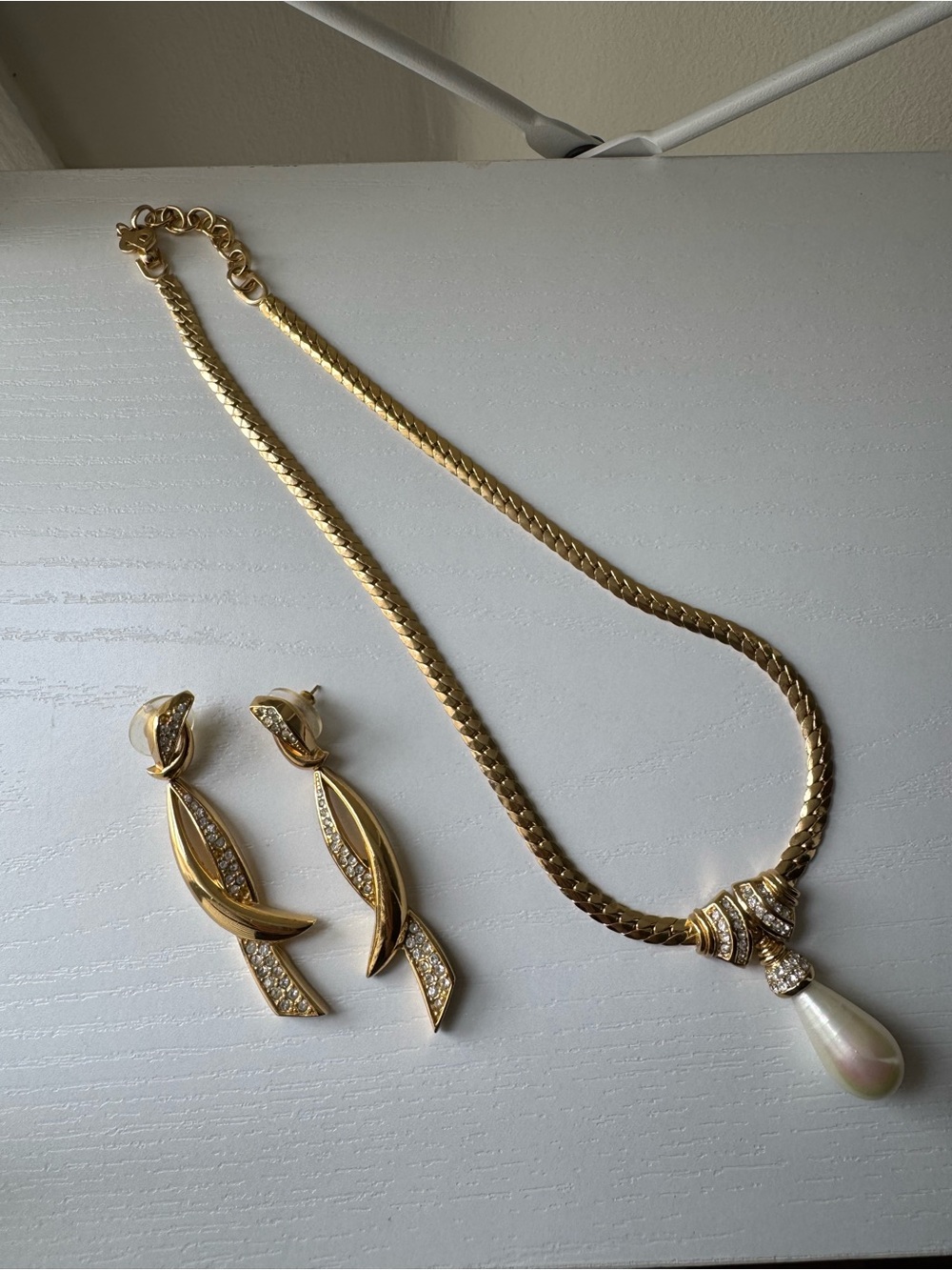 Vintage Dior Gold-Tone Pearl Drop Necklace and Earrings Set